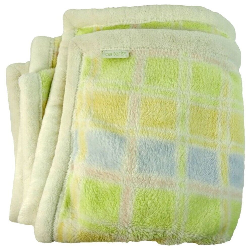 Carter's Plush Baby Blanket Pastel Colors Unisex Yellow Green Pink Blue 28x40